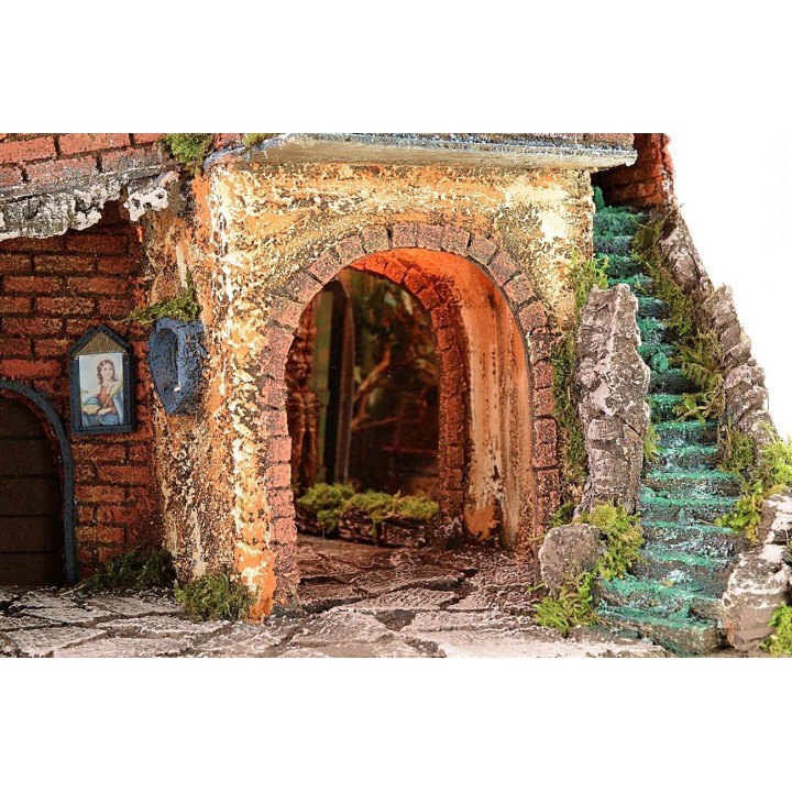 Illuminated village with depth effect mirror cm 50x39.5x53 h
