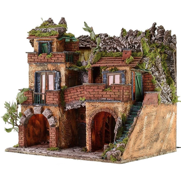 Borgo illuminato con specchio effetto profondità cm 50x39,5x53 h