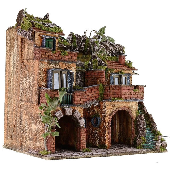 Illuminated village with depth effect mirror cm 50x39.5x53 h