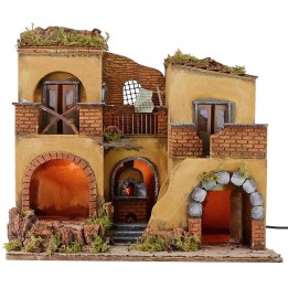 Borgo presepe illuminato con fuoco funzionante cm 50,5x40,5x46 h