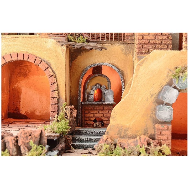 Borgo presepe illuminato con fuoco funzionante cm 50,5x40,5x46 h