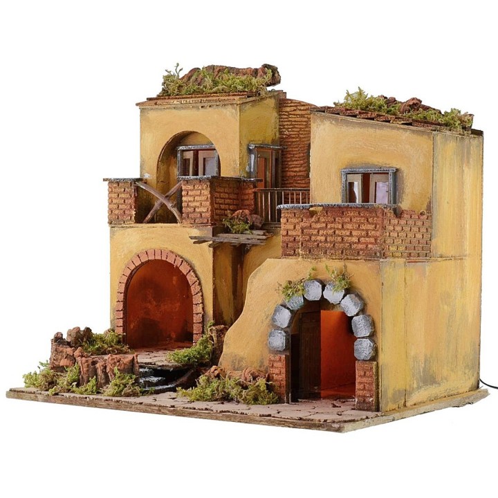Borgo presepe illuminato con fuoco funzionante cm 50,5x40,5x46 h
