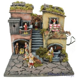 Pesebre de 30x30 cm con estatuas iluminado con fuente funcionando