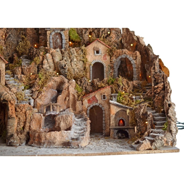 Presepe con mulino, cascata, fuco e luci funzionanti cm
