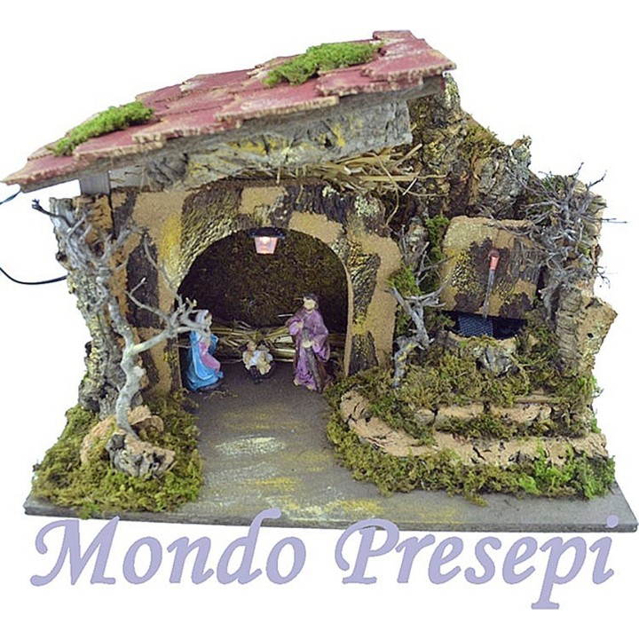 Complete nativity scene with nativity set, fountain, and working lights