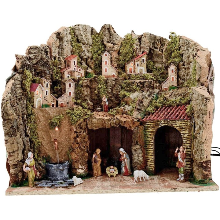 Complete nativity scene with Landi statues 8 cm Fountain and lights cm