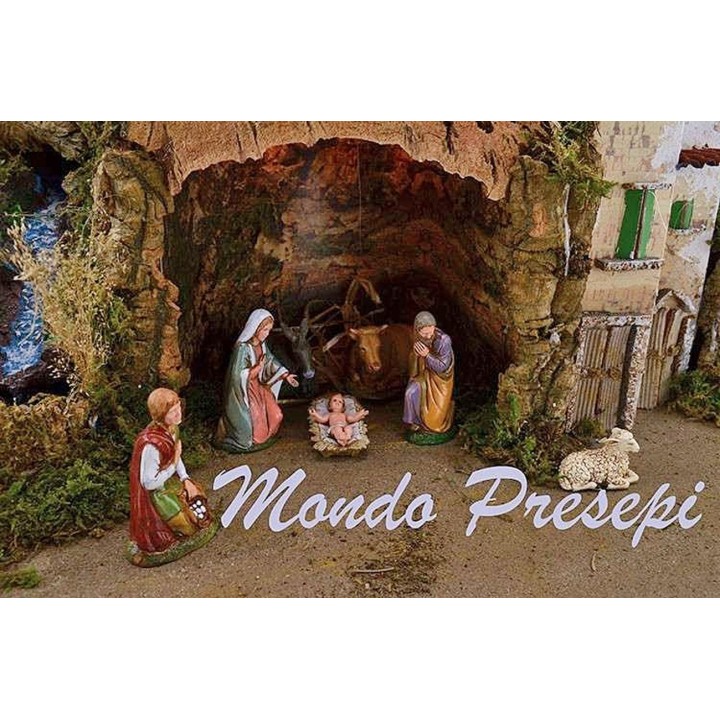 Presepe completo con statue Landi cascata e luci cm 76x40x54 h