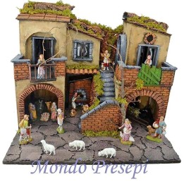 Pesebre completo con estatuas Landi iluminado con horno cm