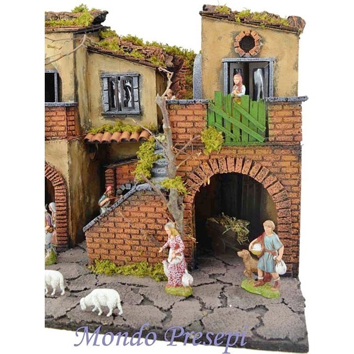 Presepe completo con statue Landi illuminato con forno cm