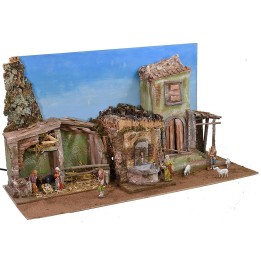 Complete nativity scene with Landi statues, sky, and fountain