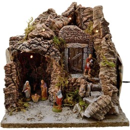 Pesebre completo con estatuas y luces cm 25x20x25 h.