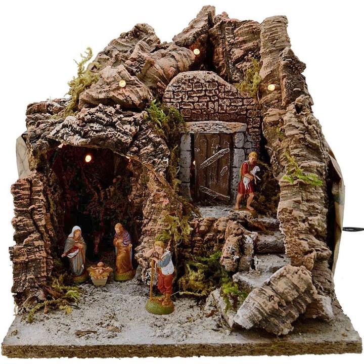 Presepe completo di statue e luci cm 25x20x25 h.
