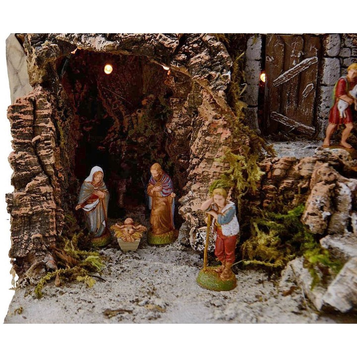 Complete nativity scene with statues and lights cm 25x20x25 h.