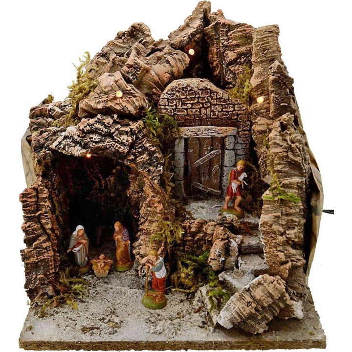 Presepe completo di statue e luci cm 25x20x25 h.