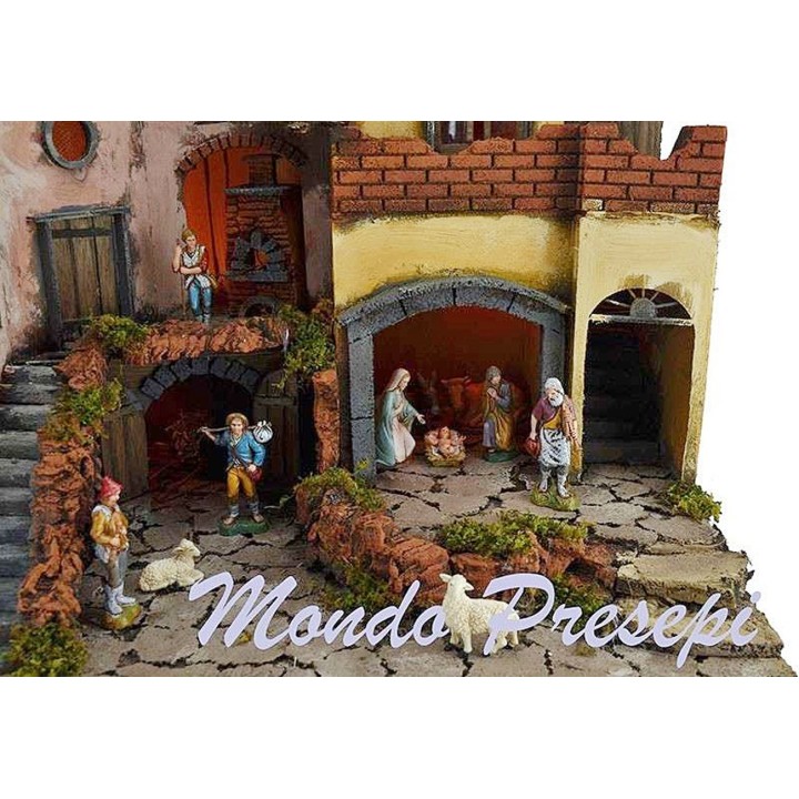 Belén completo con estatuas, luces y fuente cm 60x40x54 h