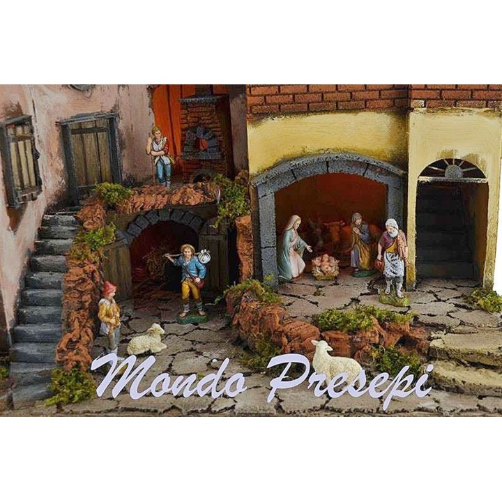 Presepe completo di statue luci e fontana cm 60x40x54 h