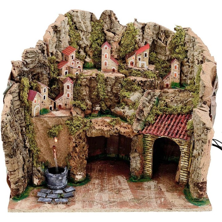 Presepe con Fontana e luci cm 45x30x38 h.