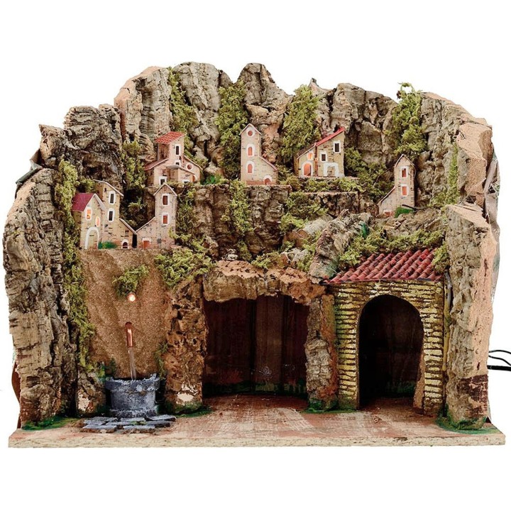 Nativity scene with fountain and lights cm 45x30x38 h.