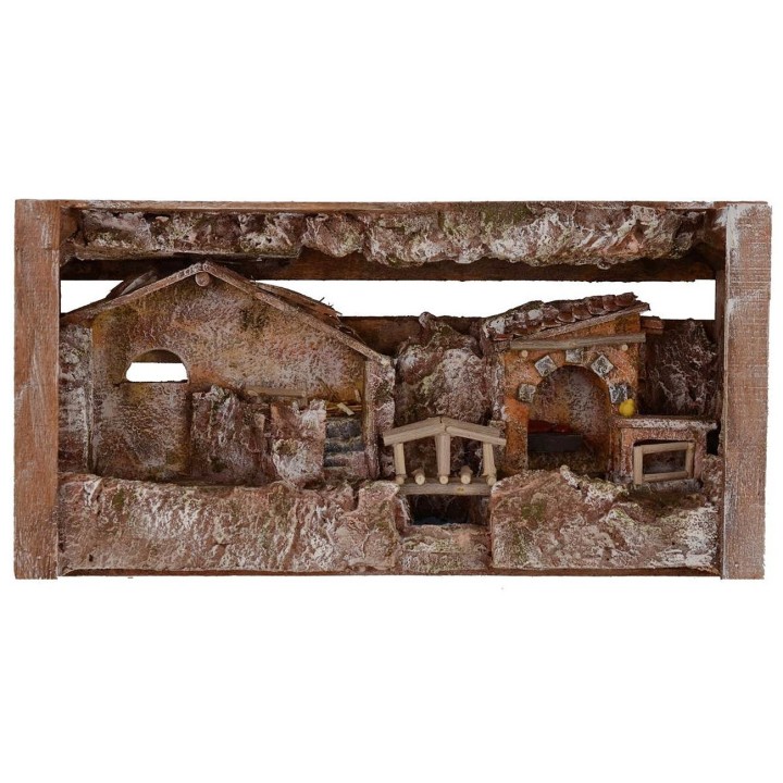 Nativity scene with hut and shop cm 36x11x18 h