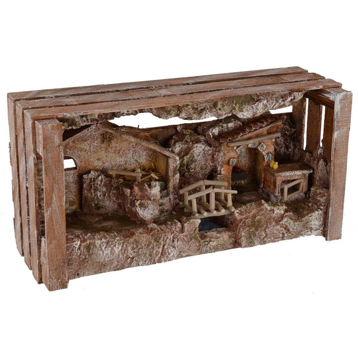 Nativity scene with hut and shop cm 36x11x18 h