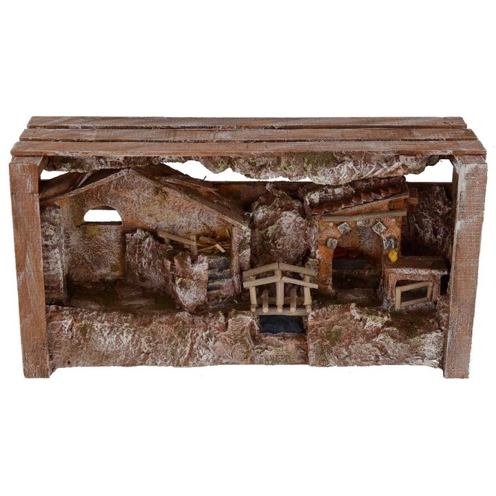Presepe con capanna e bottega cm 36x11x18 h