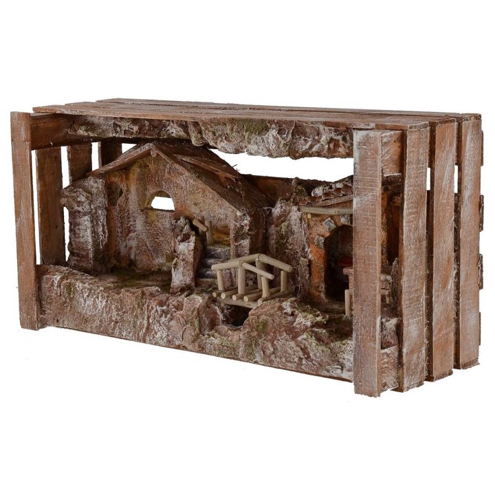 Pesebre con cabaña y taller cm 36x11x18 h