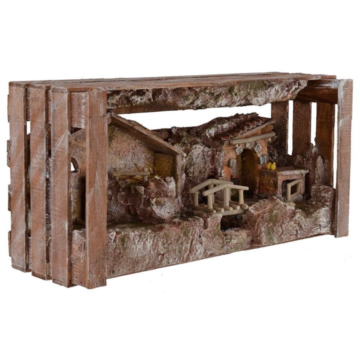 Pesebre con cabaña y taller cm 36x11x18 h
