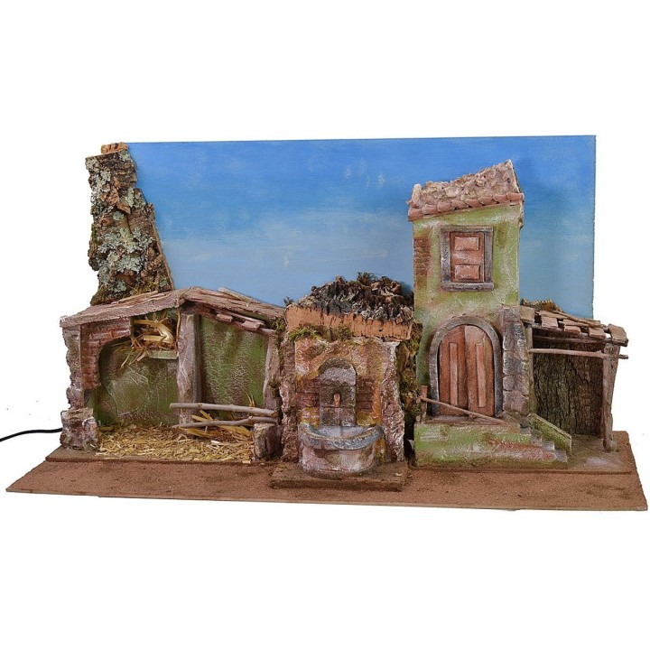 Pesebre con cielo y fuente funcionando cm 70x29x37 h