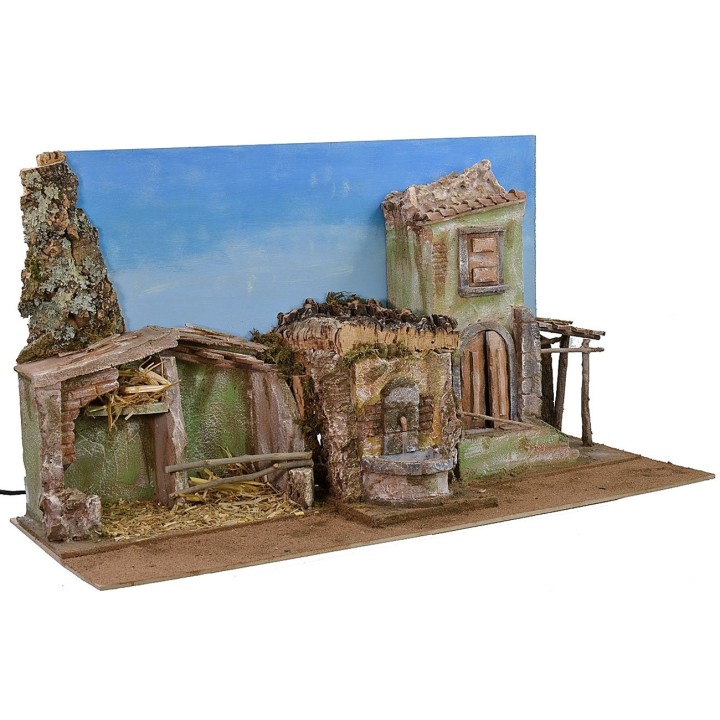 Pesebre con cielo y fuente funcionando cm 70x29x37 h