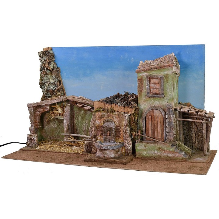 Pesebre con cielo y fuente funcionando cm 70x29x37 h
