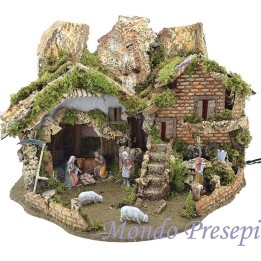 Presepe con fontana e luci completo cm 56x37x42 h