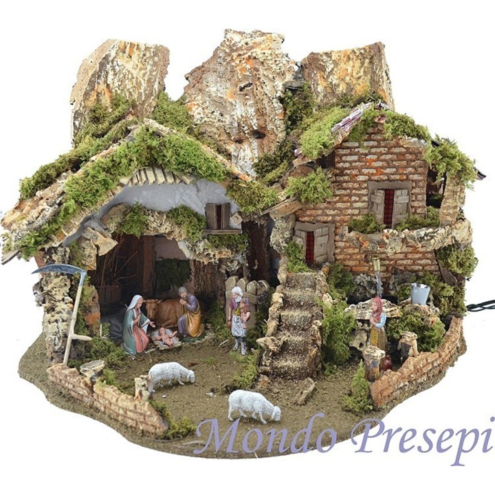 Nativity scene with fountain and lights complete cm 56x37x42 h