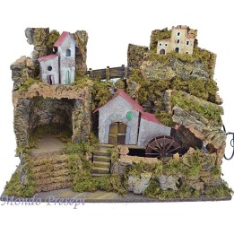 Nativity scene with water mill and lights cm 50x26