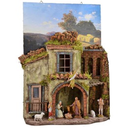 Nativity scene with wall hanging frame complete with Landi statues cm