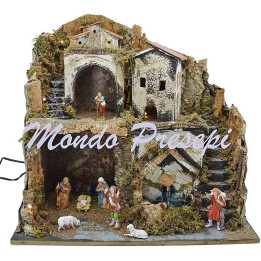 Belén con estatuas Landi, fuente y luces cm 42x35x38 h.