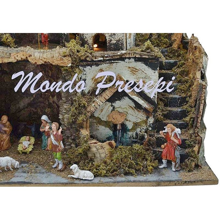 Presepe con statue Landi fontana e luci cm 42x35x38 h.