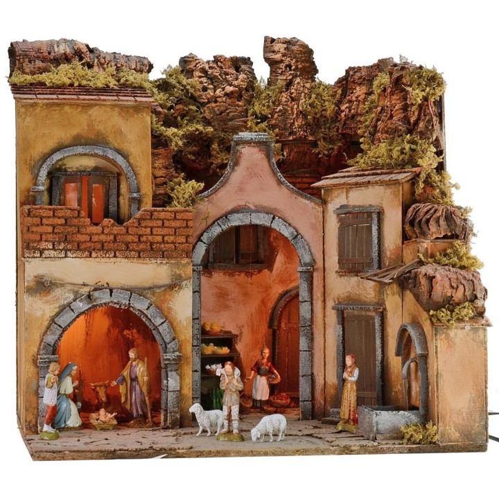 Presepe illuminato completo di statue Landi Moranduzzo con