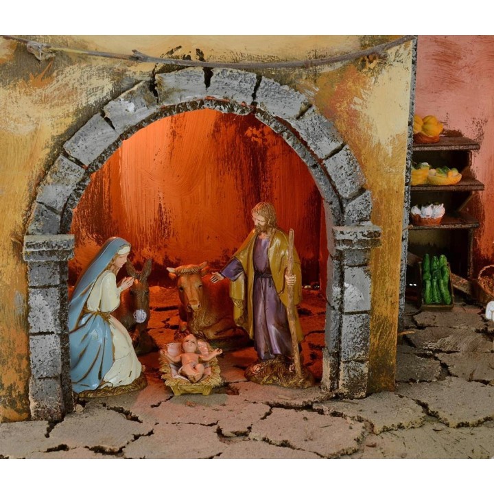 Presepe illuminato completo di statue Landi Moranduzzo con