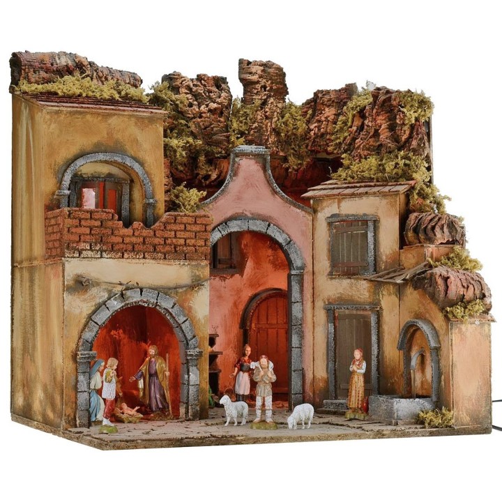 Presepe illuminato completo di statue Landi Moranduzzo con