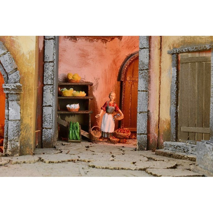 Illuminated Nativity scene complete with Landi Moranduzzo statues with