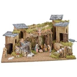 Presepe illuminato completo di statue Landi cm 57x34x31,5 h