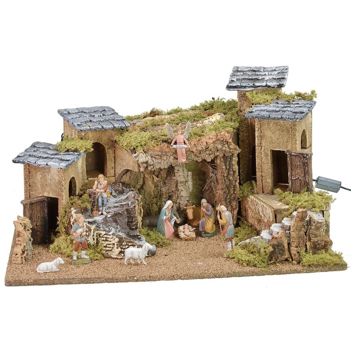Illuminated nativity scene complete with Landi statues cm 57x34x31.5 h