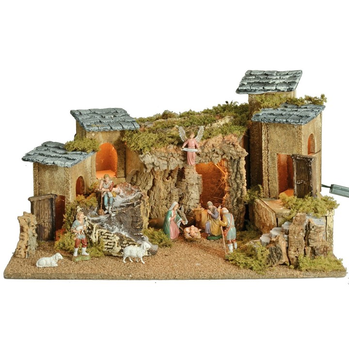 Presepe illuminato completo di statue Landi cm 57x34x31,5 h