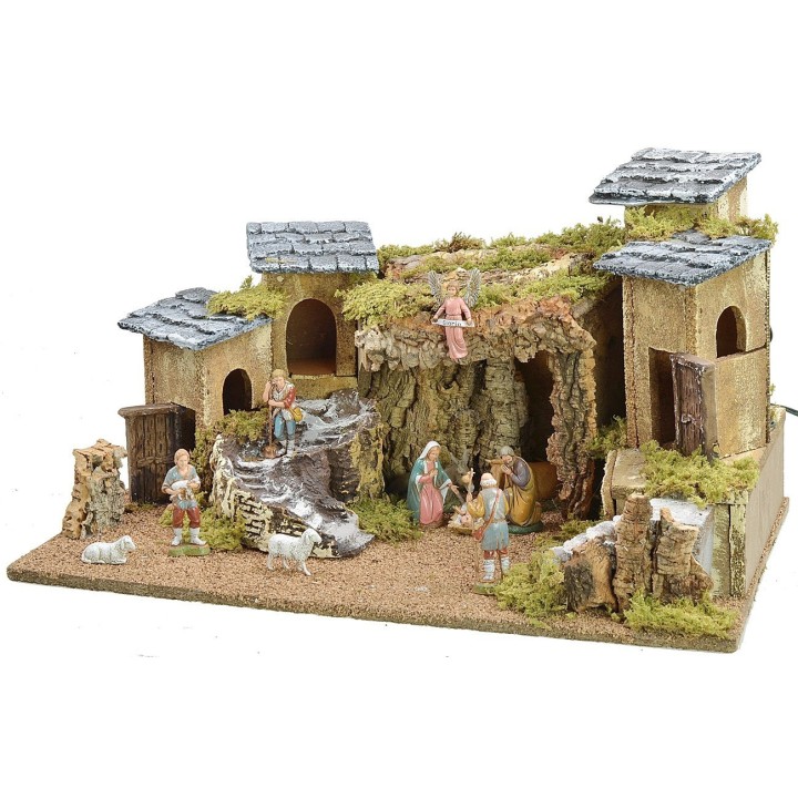Illuminated nativity scene complete with Landi statues cm 57x34x31.5 h