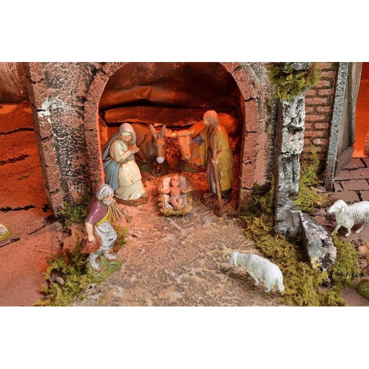 Presepe illuminato completo di statue Landi con cielo stellato