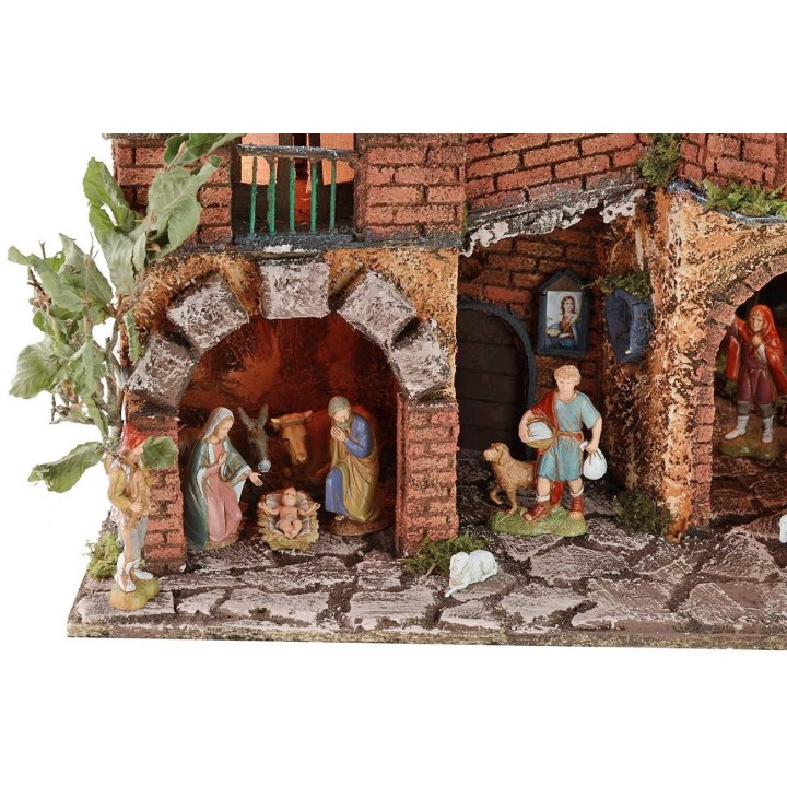 Illuminated nativity scene complete with Landi statues with mirror