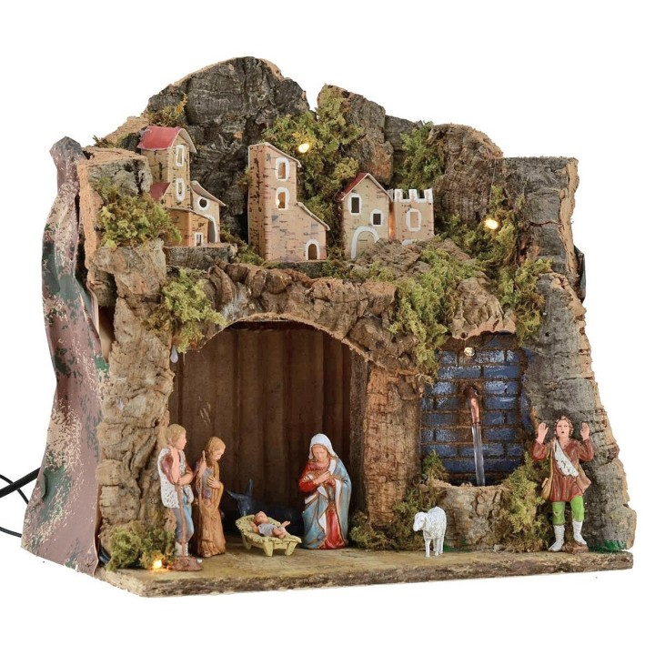 Presepe illuminato completo di statue serie Landi 8 cm con