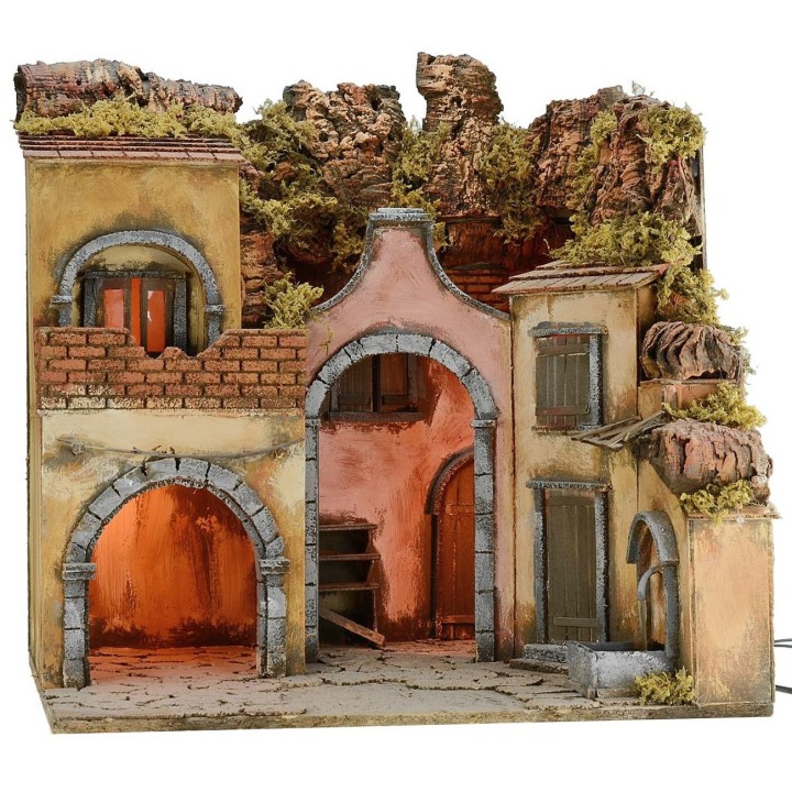 Presepe illuminato con fontana funzionante cm 50x41x52 h