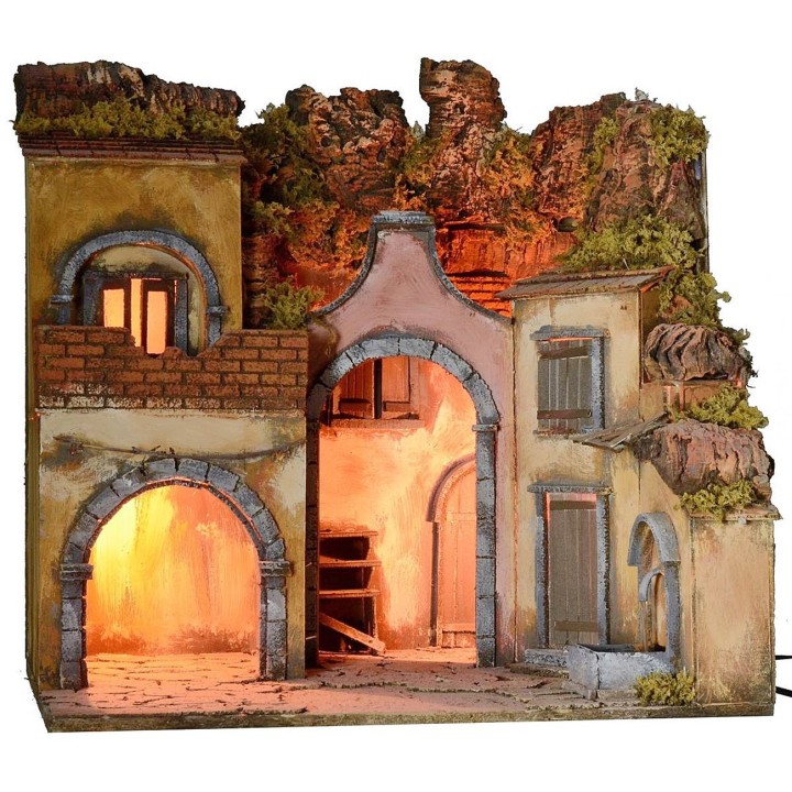 Presepe illuminato con fontana funzionante cm 50x41x52 h