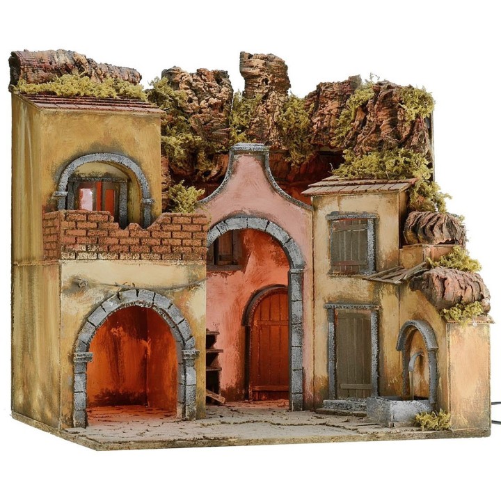Presepe illuminato con fontana funzionante cm 50x41x52 h